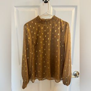 Endless Rose Metallic Polka Dot Chiffon Tan & Gold Blouse